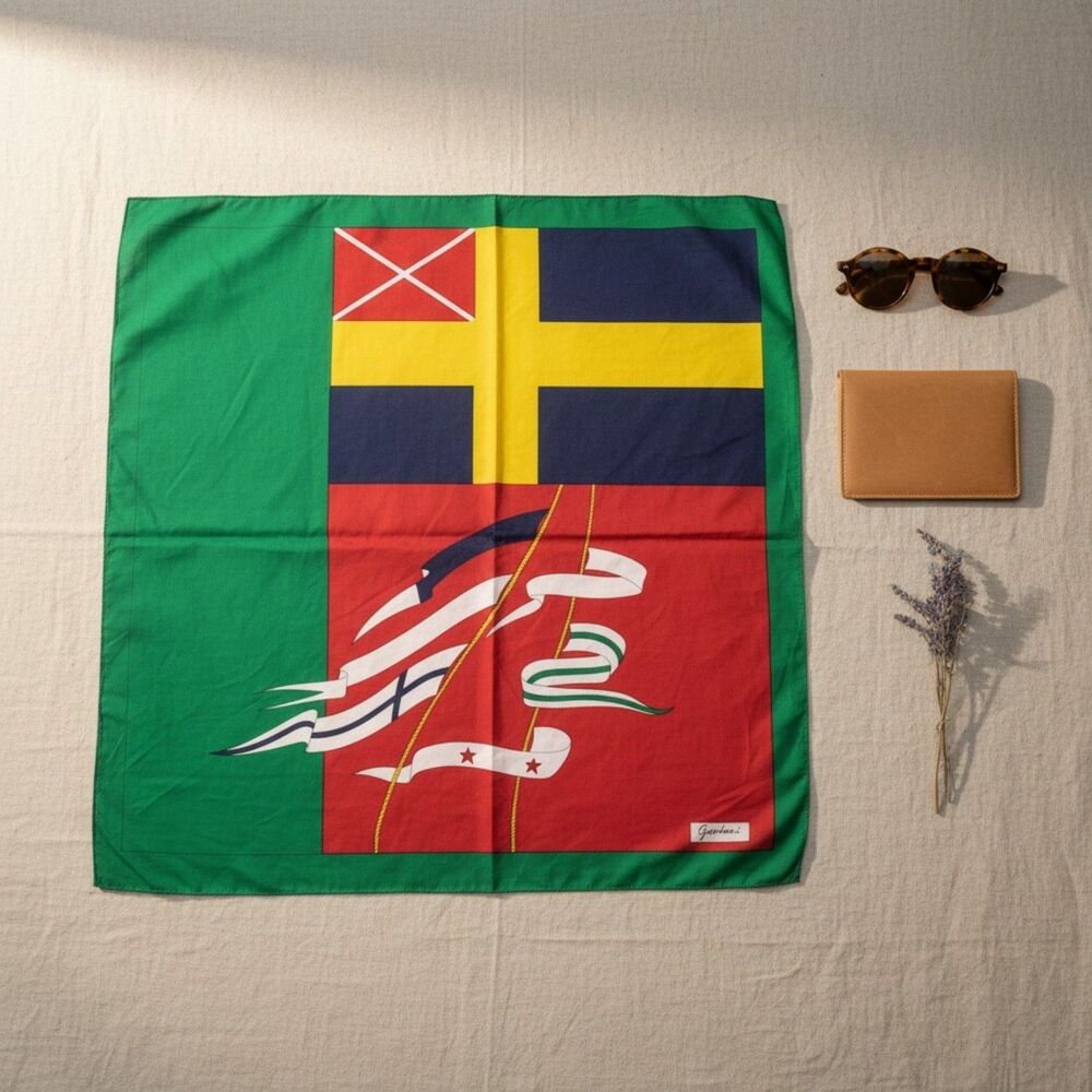Vintage Giordani Italian Tricolor Cotton Bandana Scarf Historical Flags 70s